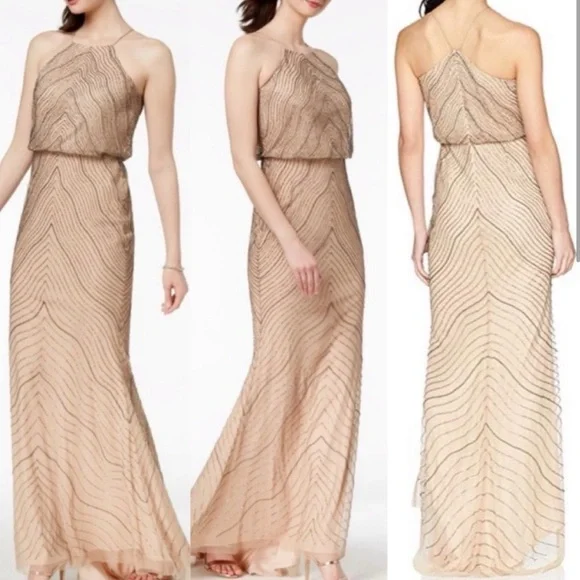 adrianna papell beaded blouson dress Adrianna Papell Asymmetrical Beaded Blouson Dress – New Yorker's Apparel main image 1